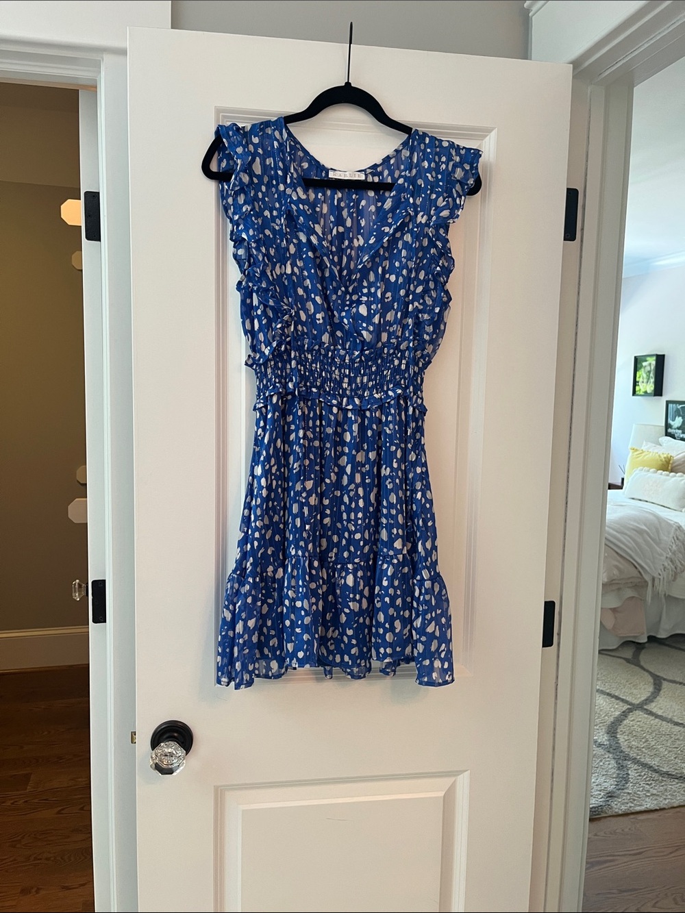 Karlie Royal Blue & White Printed Ruffle Mini Dress